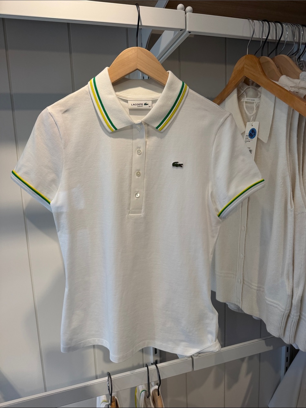 Lacoste White Polo with Green and Yellow Trim - women